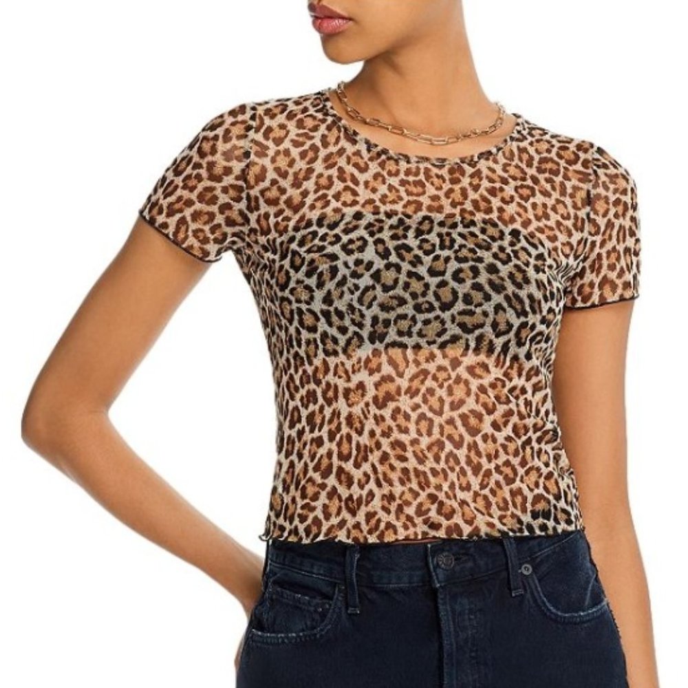 AQUA Animal Printed Mesh Crop Tee, XS NWT